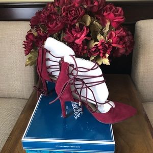 Burgundy Suede Lace-Up Heels Size 6